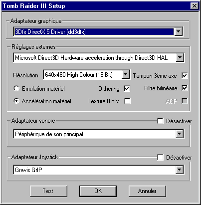 Le menu de configuration graphique de TR3