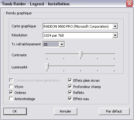 Menu de configuration de TR7