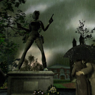 Statue rige en la mmoire de Lara Croft en 2000 (capture d'cran de TR5)